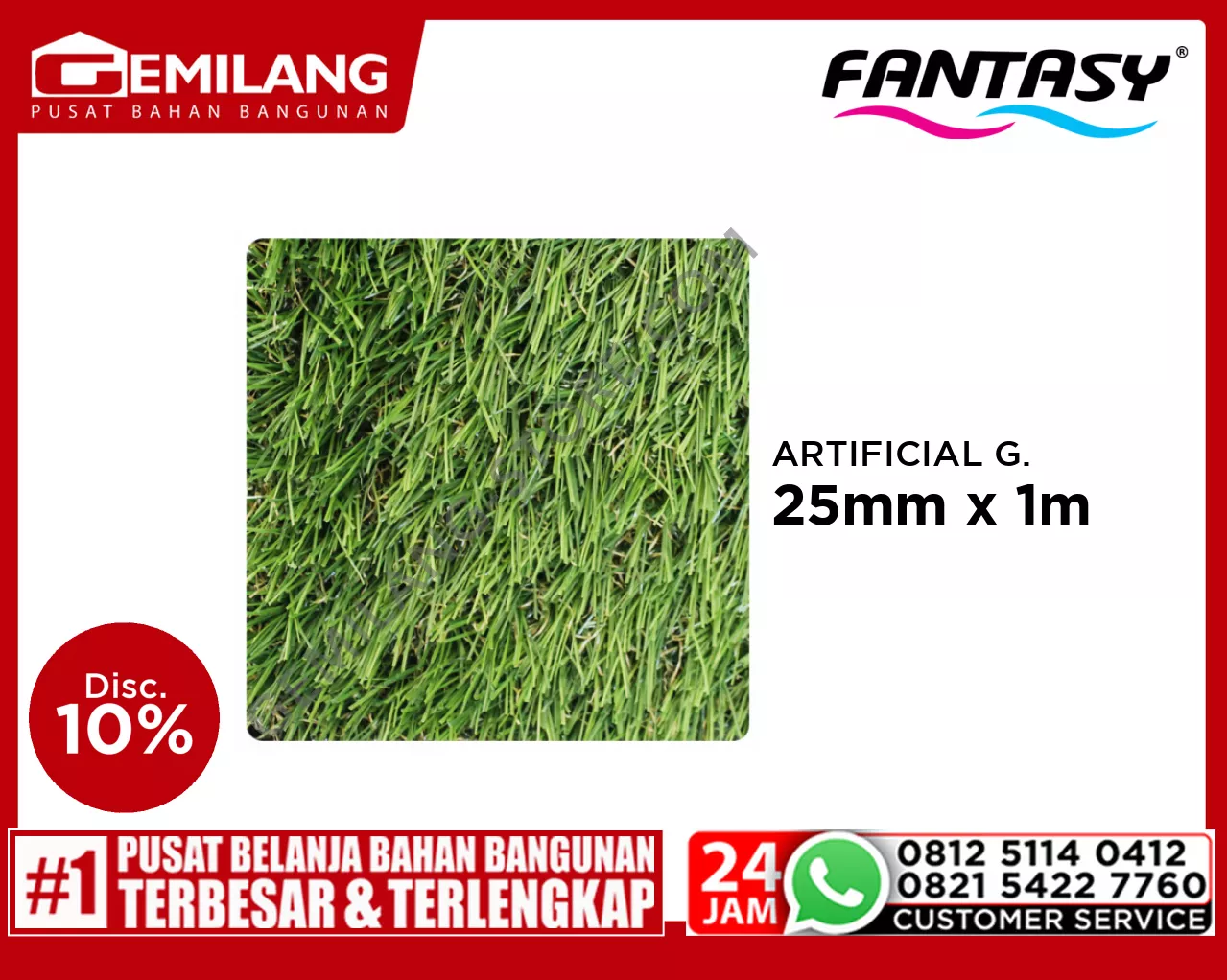 FANTASY ARTIFICIAL GRASS NATURE 25mm x 1m x 25m/mtr
