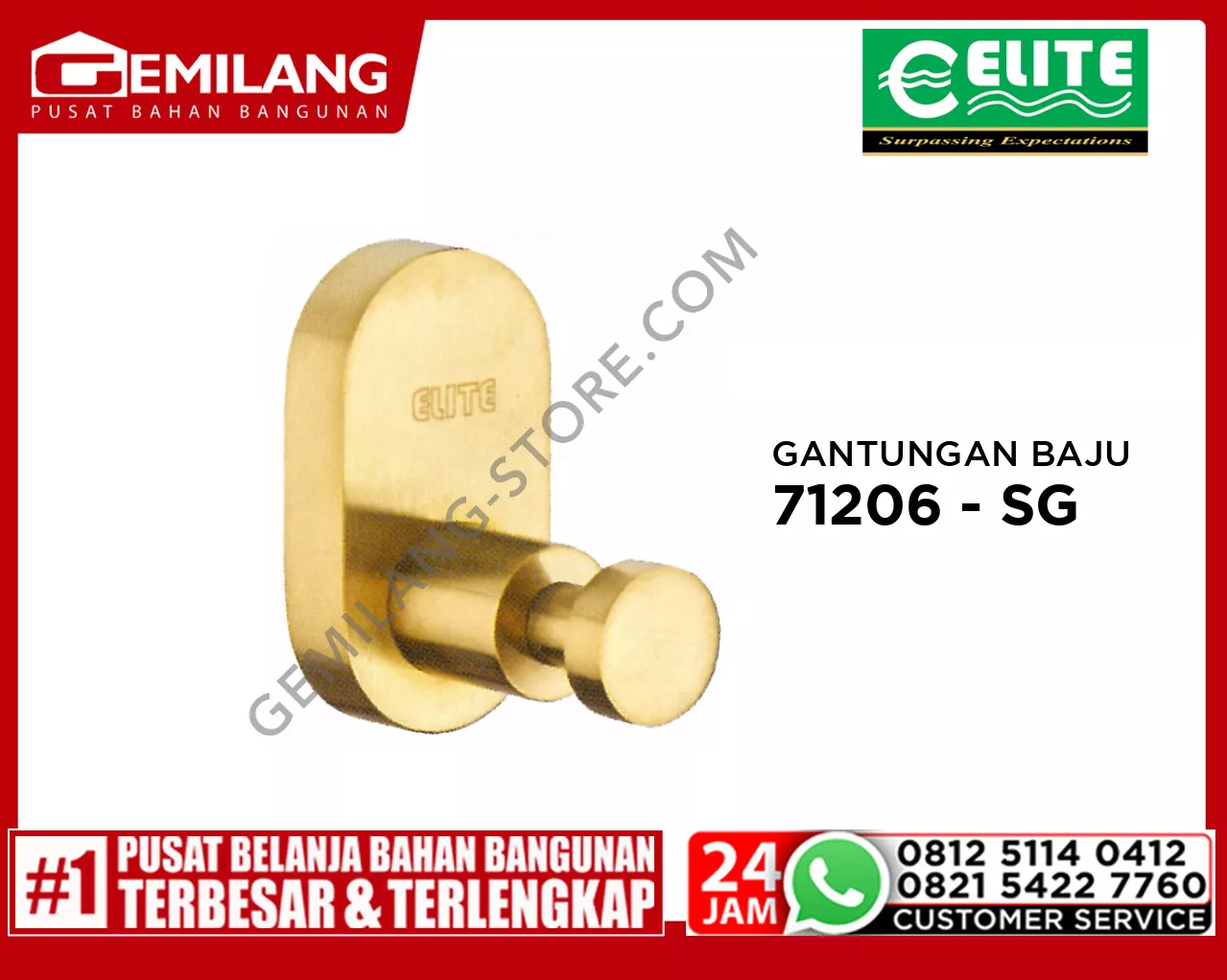 ELITE GANTUNGAN BAJU STAINLESS SATIN GOLD E - 71206 - SG