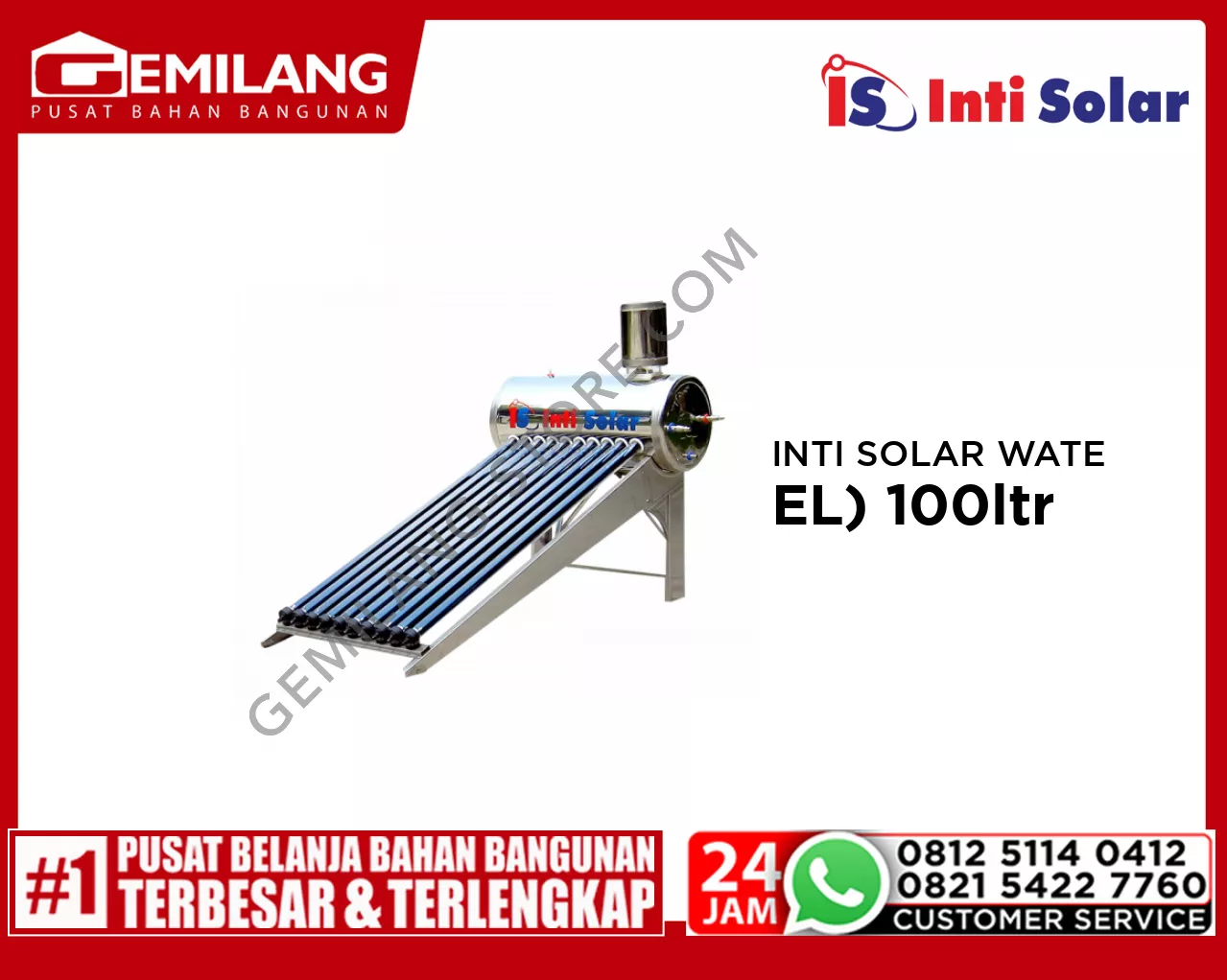 INTI SOLAR WATER HEATER 10 IN ( STAINLESS STEEL) 100ltr