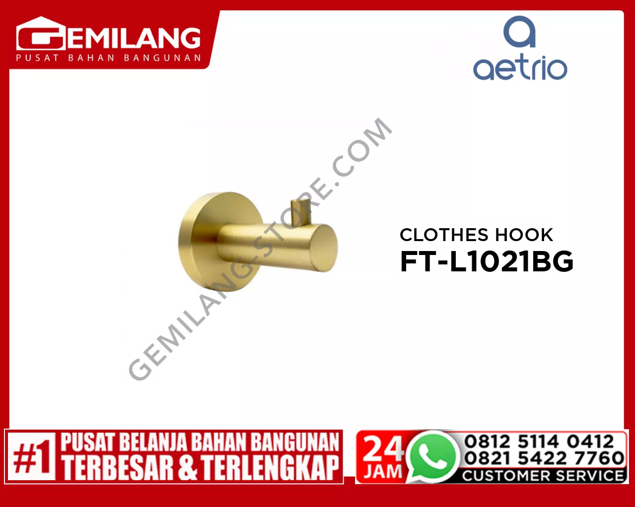 AETRIO CLOTHES HOOK BRUSHED GOLD FT-L1021BG