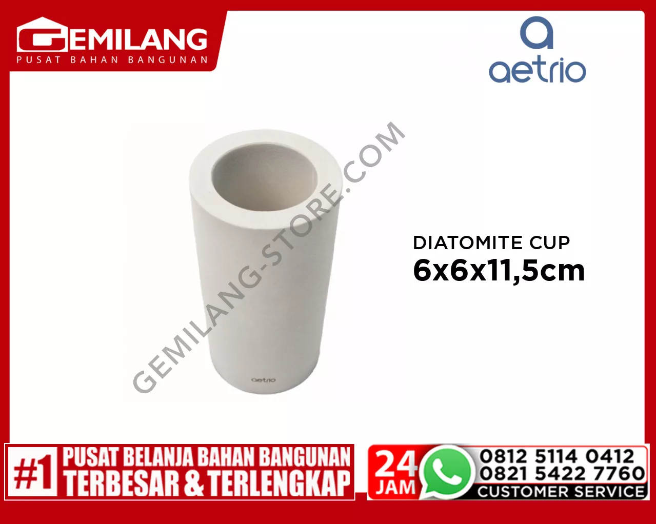 AETRIO DIATOMITE CUP LIGHT GREY 60 x 60 x 115mm