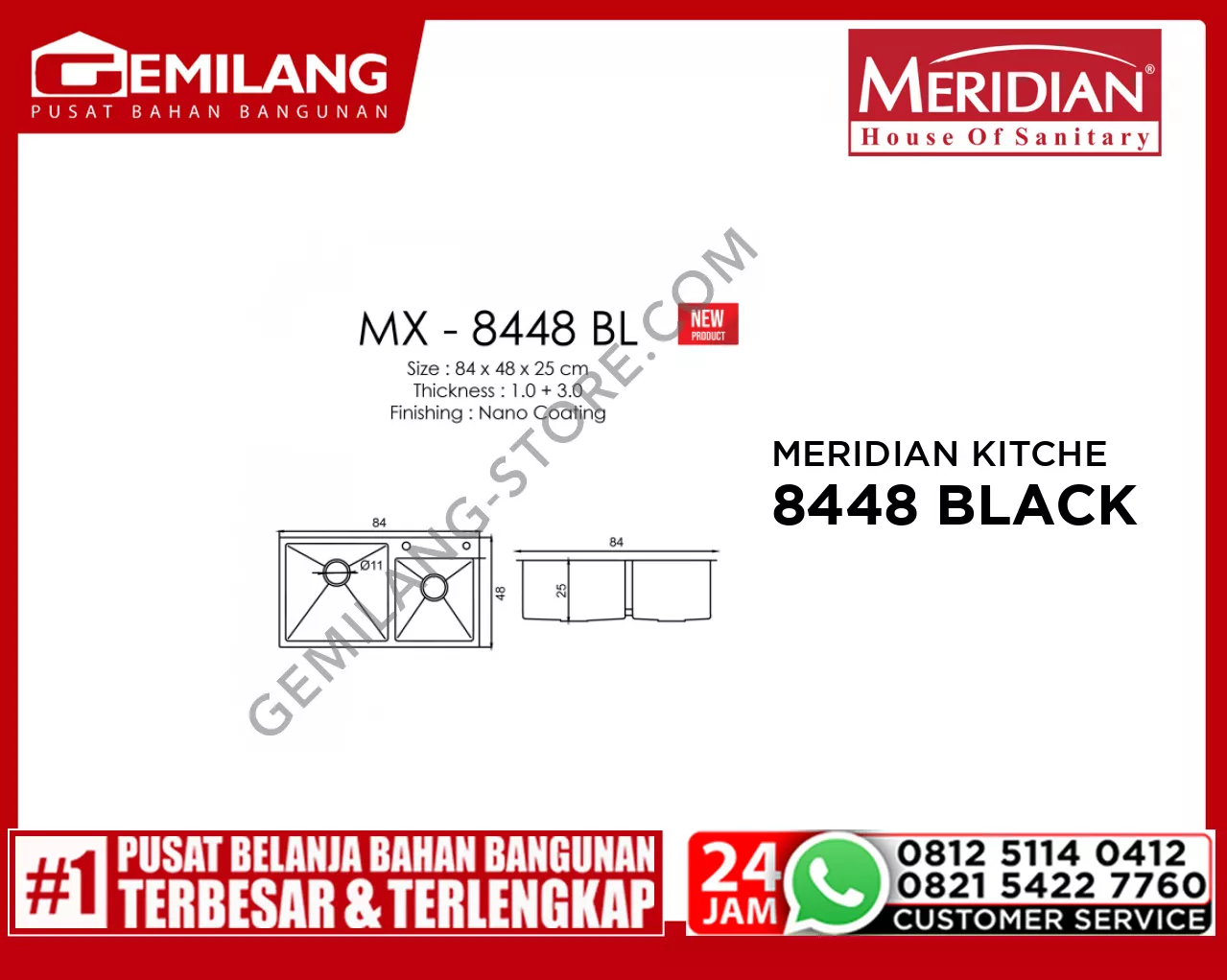 MERIDIAN KITCHEN SINK MX-8448 BLACK