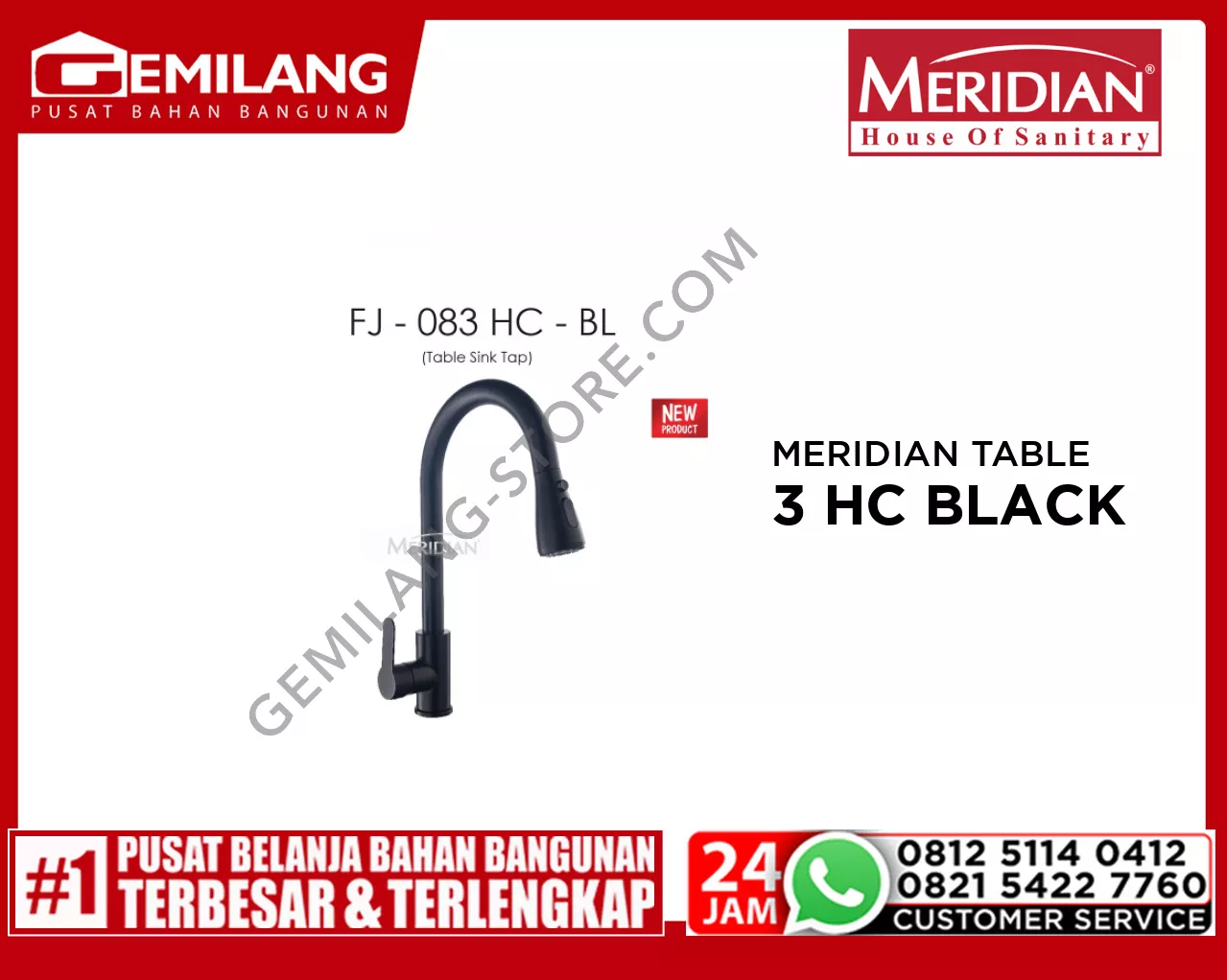 MERIDIAN TABLE SINK MIXER 2 SPRAY FJ-083 HC BLACK