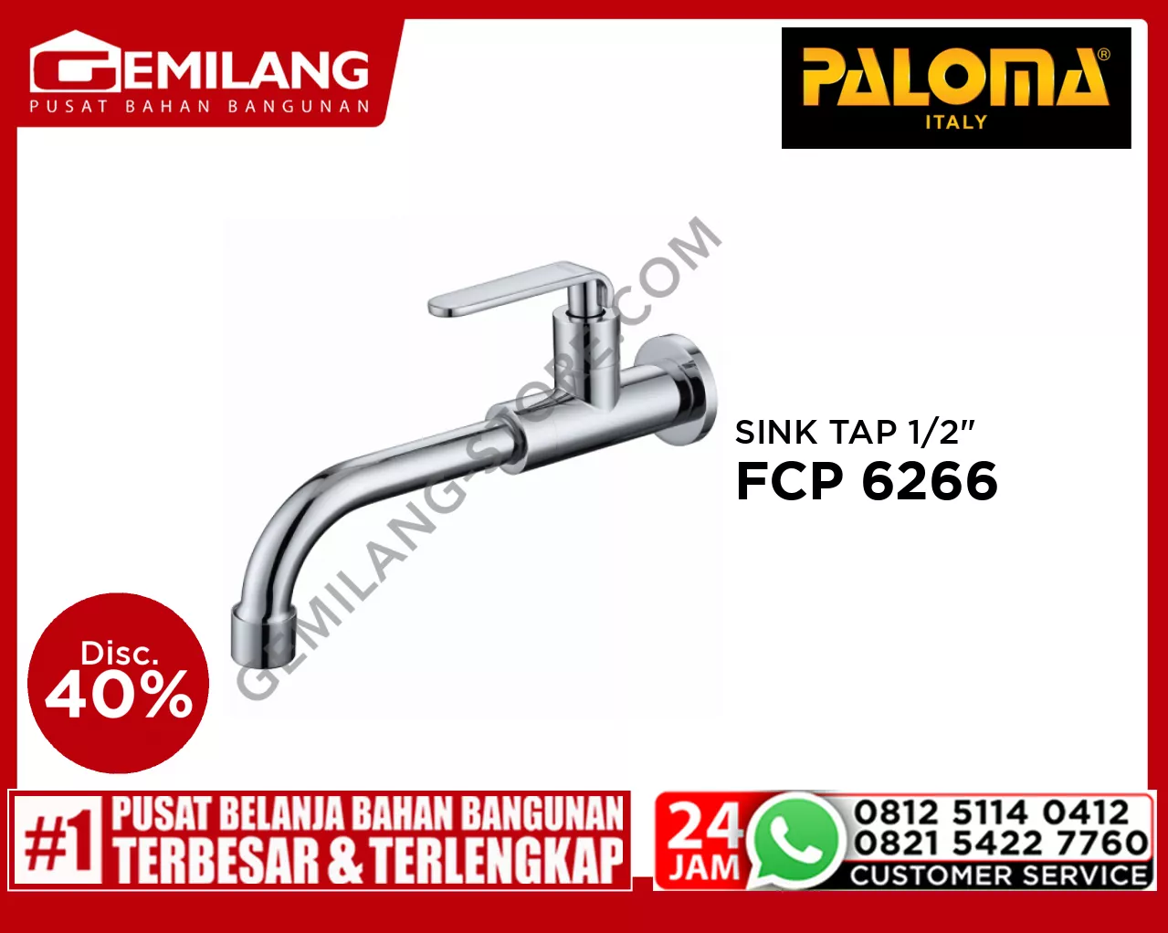 PALOMA NEPTUNE WALL SINK TAP CHROME 1/2inch FCP 6266