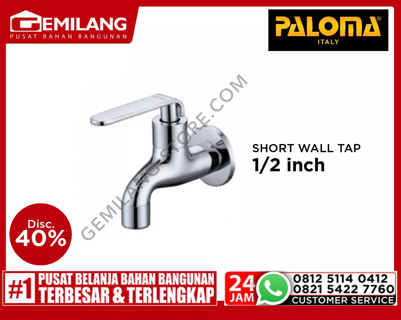 PALOMA NEPTUNE SHORT WALL TAP CHROME 1/2inch FCP 6271