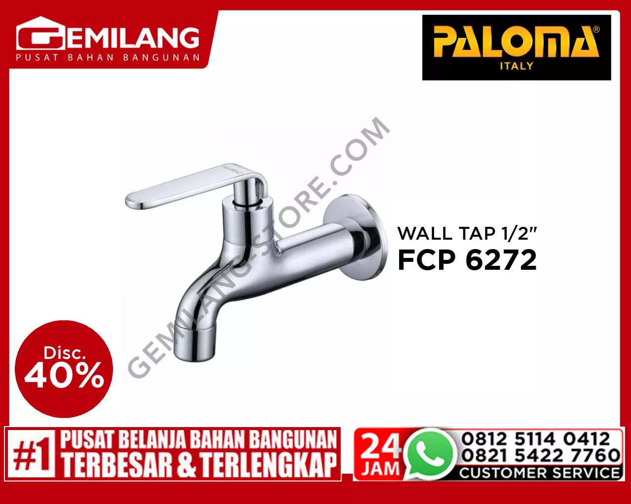 PALOMA NEPTUNE LONG WALL TAP CHROME 1/2inch FCP 6272