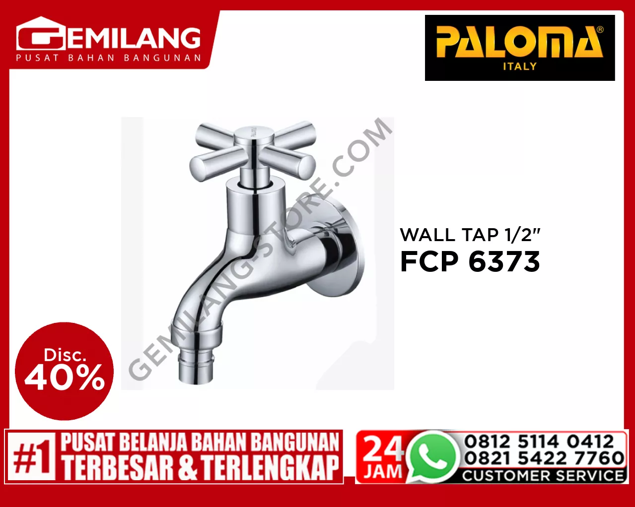 PALOMA JUPITER SHORT WALL TAP WITH HOSE COUPLING AND SCREW COLLAR CHROME 1/2inch FCP 6373