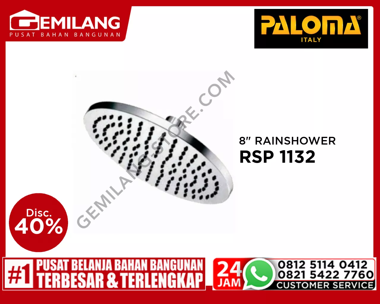 PALOMA 8inch RAINSHOWER ROUND CHROME RSP 1132