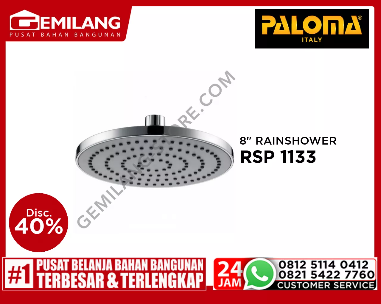 PALOMA 8inch RAINSHOWER AIR-INJECTION ROUND CHROME RSP 1133