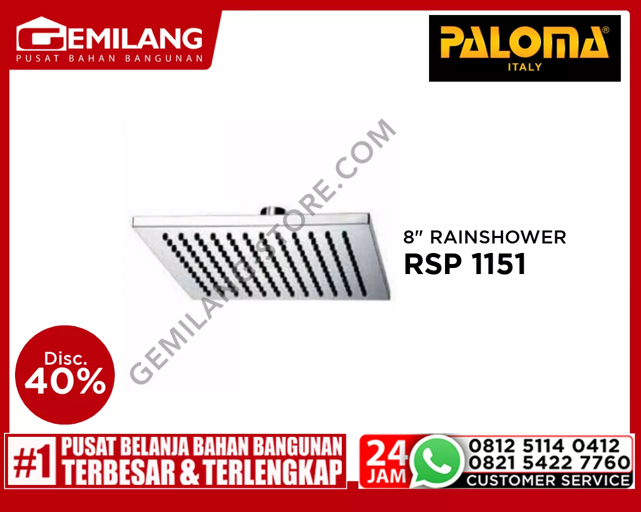 PALOMA 8inch RAINSHOWER SQUARE CHROME RSP 1151