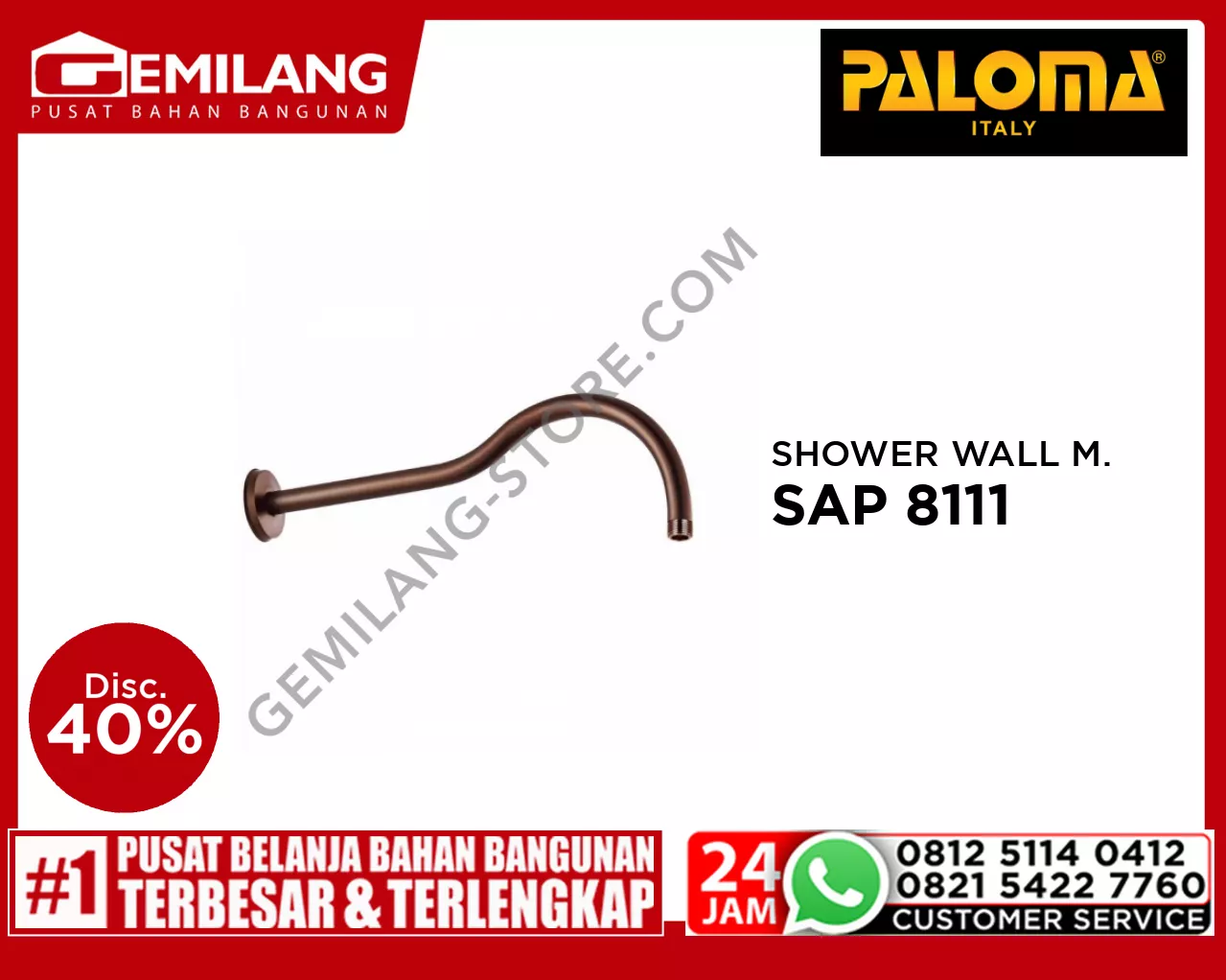 PALOMA SHOWER ARM WALL MOUNTED ORB SAP 8111