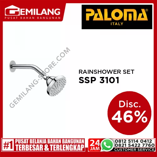 PALOMA 4inch RAINSHOWER SET WITH ARM ROUND WALL-MOUNTED CHROME SSP 3101