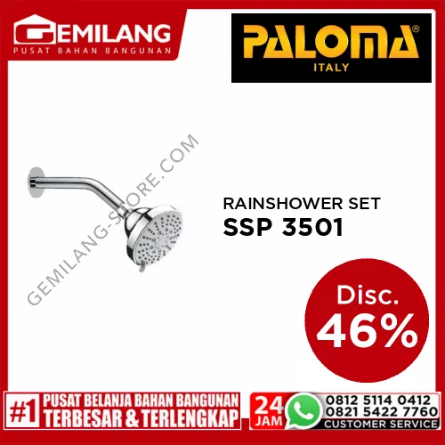 PALOMA 4inch RAINSHOWER SET WITH ARM 5-JETS ROUND WALL-MOUNTED CHROME SSP 3501