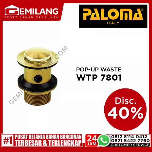 PALOMA BRASS POP-UP WASTE (W/OVERFLOW) SATIN GLOD WTP 7801