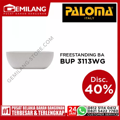 PALOMA ARIEL NEXCRYLIC FREESTANDING BATHTUB GLOSS WHITE 1700 X 800 x 580 BUP 3113WG