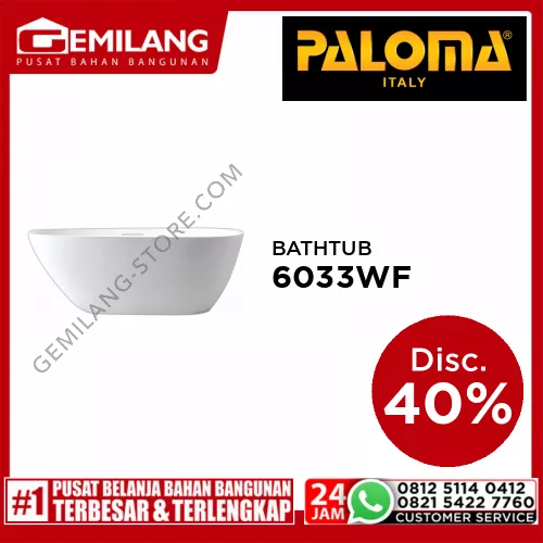 PALOMA GABRIELLO ROCKSHIELD FREESTANDING BATHTUB FROST WHITE 1700 x 750 x 600 BUP 6033WF