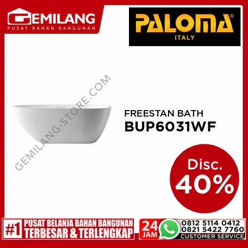 PALOMA GABRIELLO ROCKSHIELD FREESTANDING BATHTUB FROST WHITE 1500 x 750 x 600 BUP 6031WF