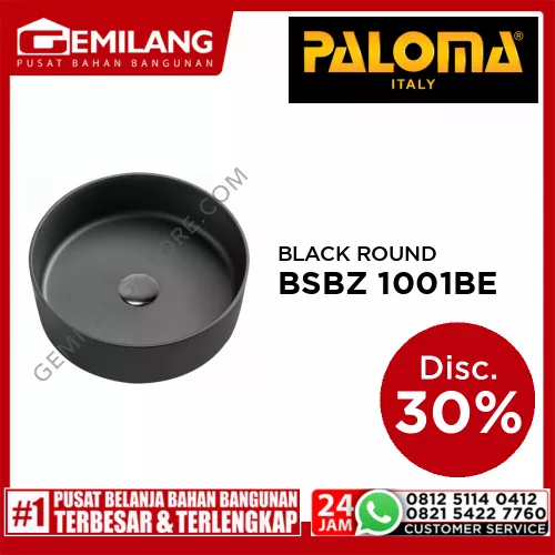 BREZIO EVERPLAST COUNTERTOP BASIN EVER BLACK ROUND 400mm + POP-UP WASTE BSBZ 1001BE
