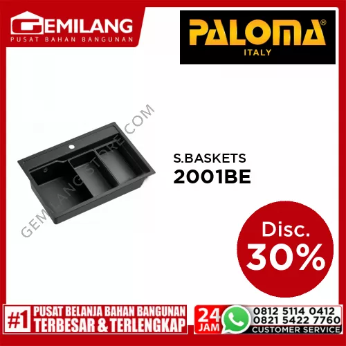 BREZIO EVERPLAST SINK 1-BOWL WITH LEDGE & S.BASKETS EVER BLACK 760 x 500mm+W.DRAIN KIT KSBZ 2001BE