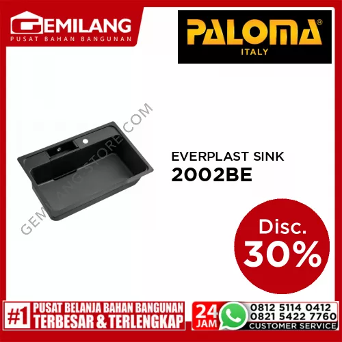 BREZIO EVERPLAST SINK 1-BOWL WITH LEDGE EVER BLACK 780 x 500mm + WASTE DRAIN KIT KSBZ 2002BE