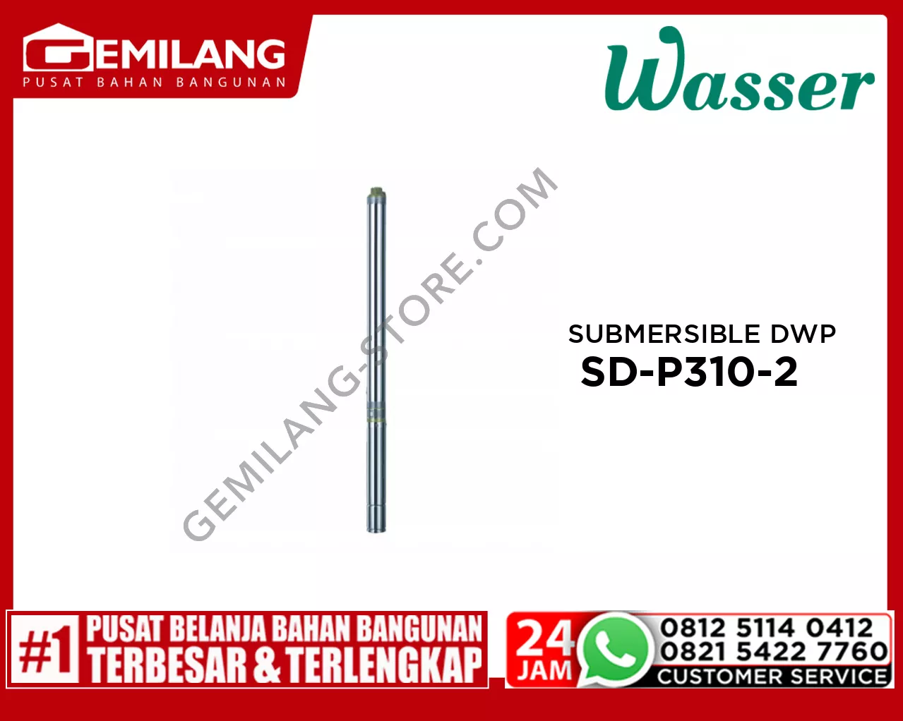 WASSER SUBMERSIBLE DEEP WELL PUMP PPO SINGLE PHASE SD-P310-2