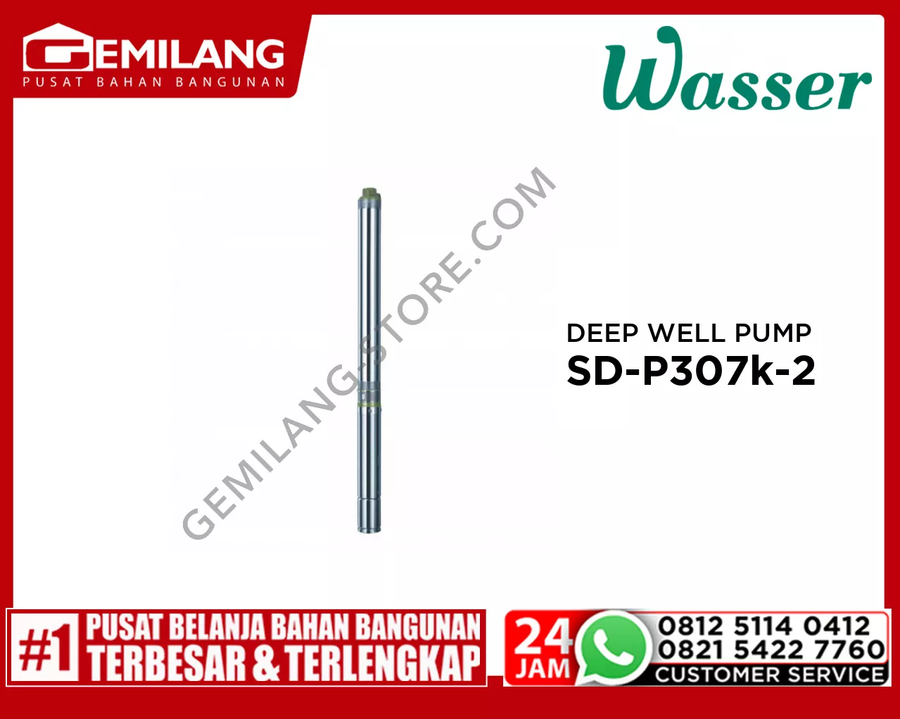 WASSER SUBMERSIBLE DEEP WELL PUMP PPO SINGLE PHASE SD-P307k-2