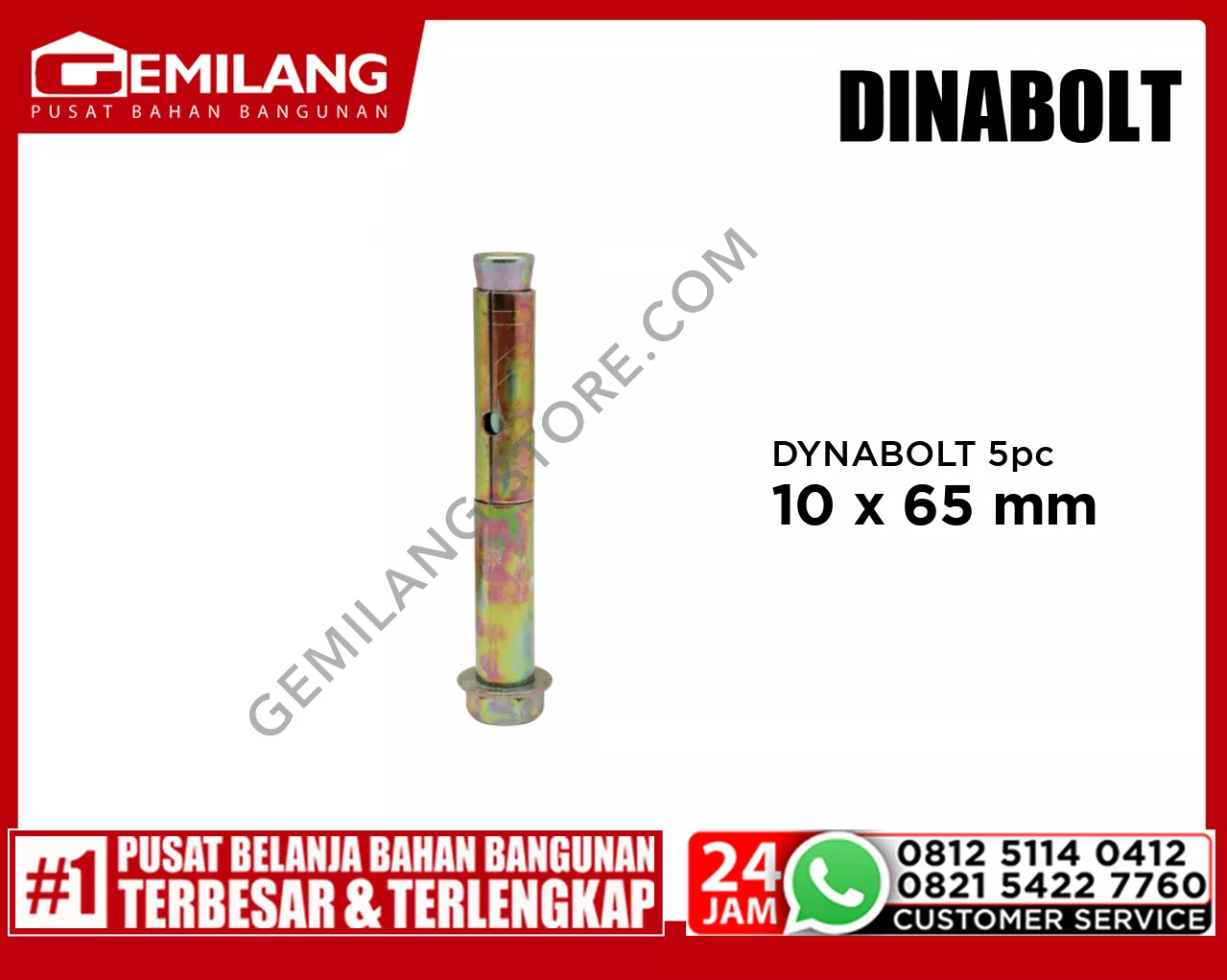 DYNABOLT 10mm x 65mm (5pc)