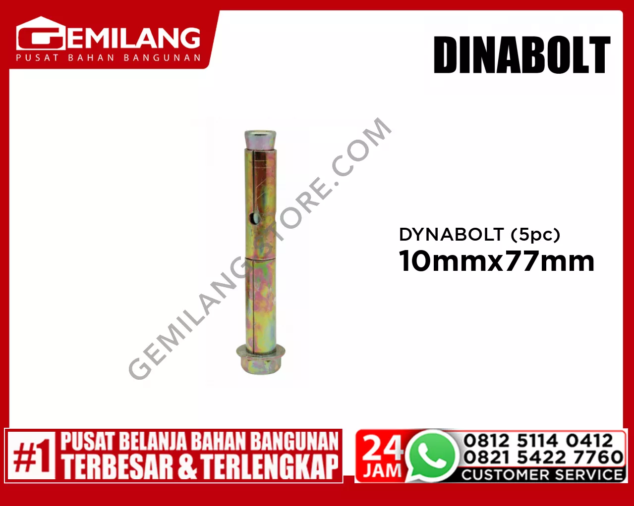 DYNABOLT 10mm x 77mm (5pc)