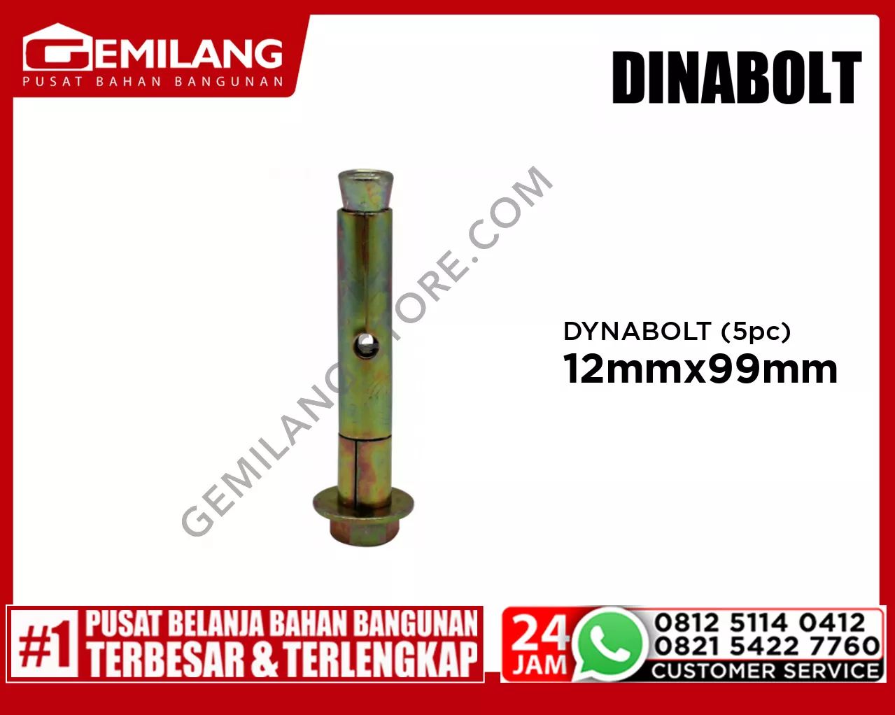 DYNABOLT 12mm x 99mm (5pc)