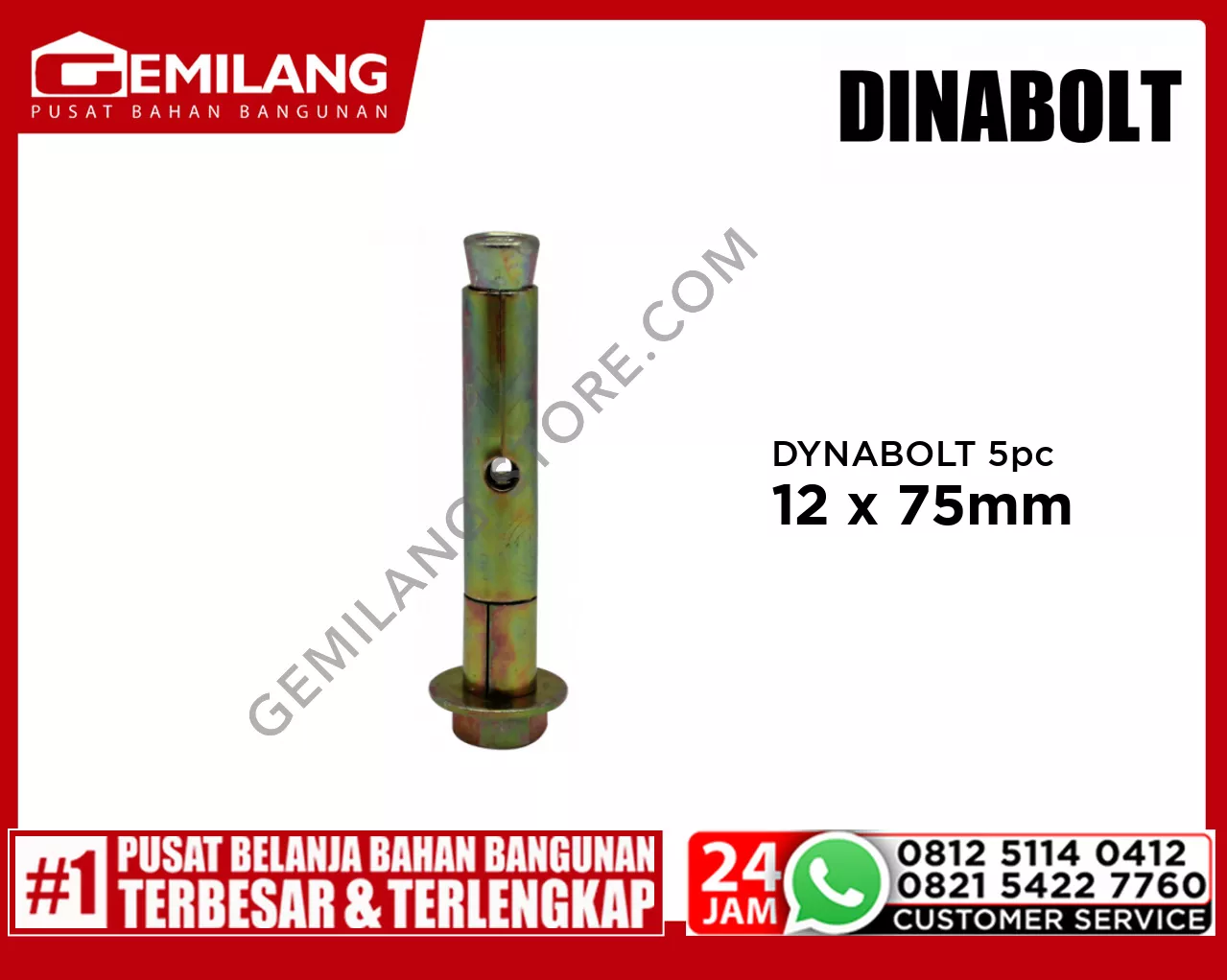 DYNABOLT 12mm x 75mm (5pc)