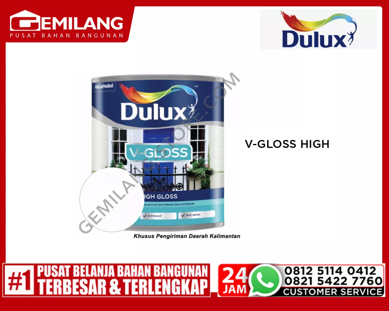 DULUX V-GLOSS HIGH GLOSS WHITE 9000 0.8ltr
