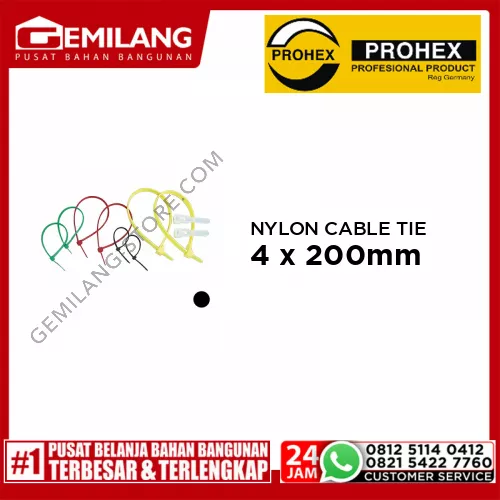 PROHEX NYLON CABLE TIE BLACK 4 x 200mm (4580-125)