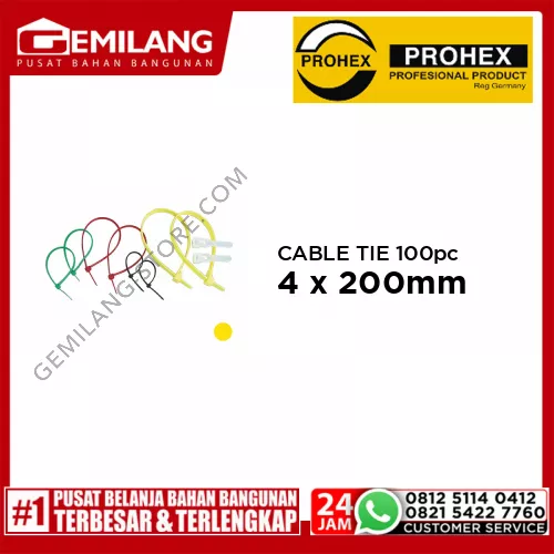 PROHEX CABLE TIE KUNING 4 x 200mm 100pc (4580-123)
