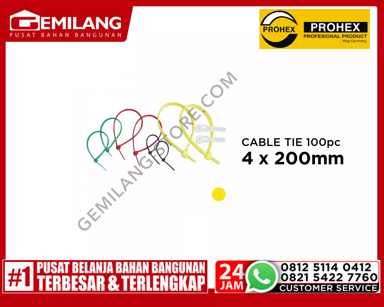 PROHEX CABLE TIE KUNING 4 x 200mm 100pc (4580-123)