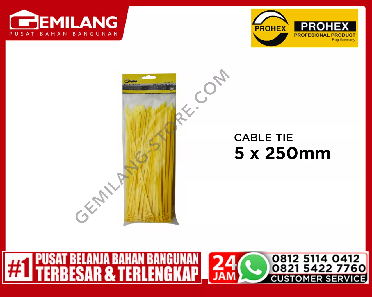 PROHEX CABLE TIE KUNING 5 x 250mm 100pc (4580-133)