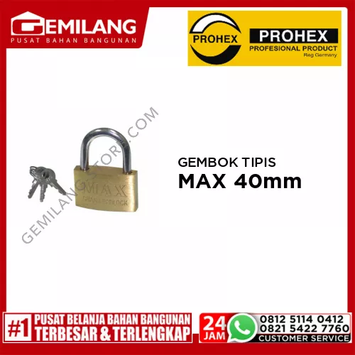 PROHEX GEMBOK KUNINGAN TIPIS MAX 40mm (1230-040)