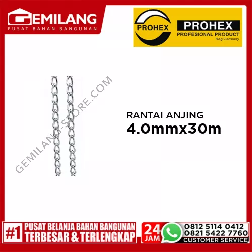 PROHEX RANTAI ANJING CHROME 4.0mm x 30m /m (3220-023)