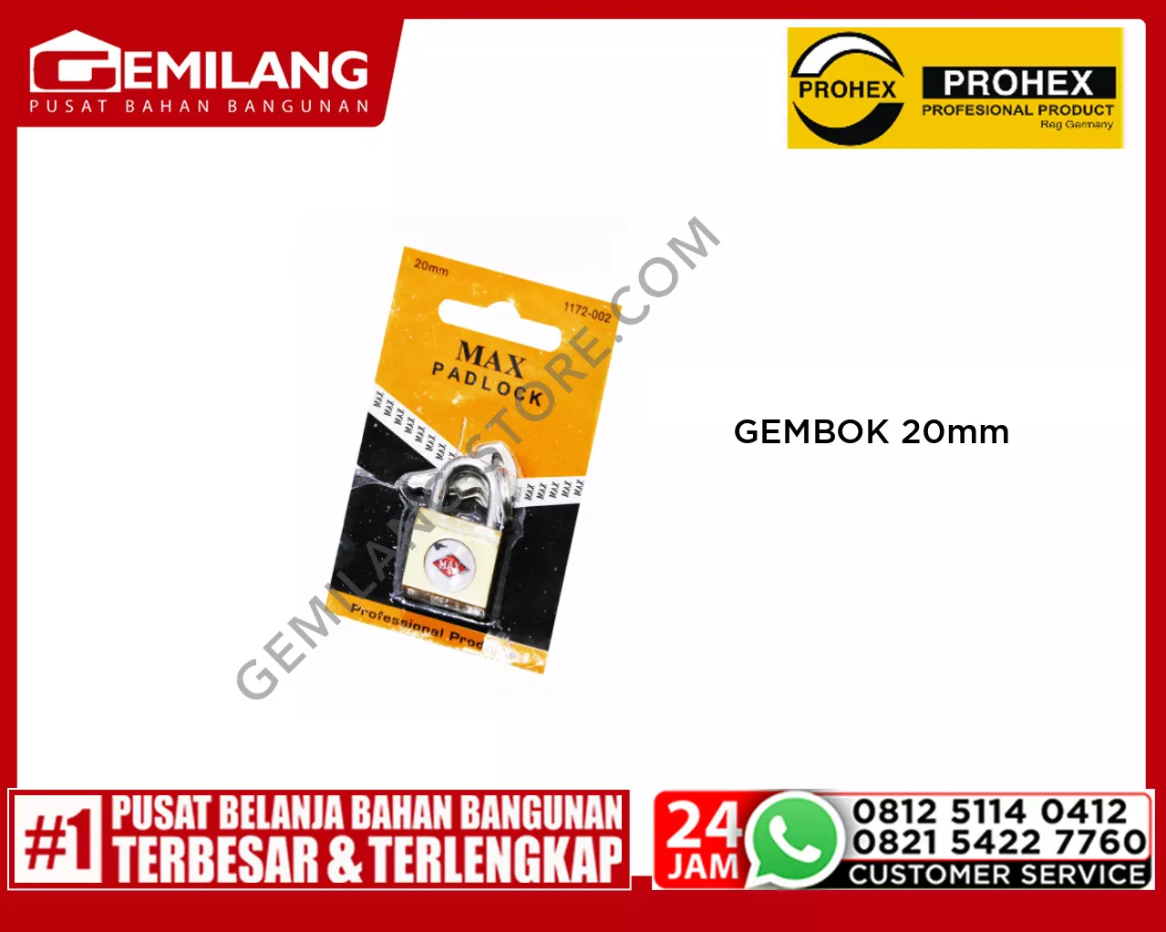 PROHEX GEMBOK KUNCI SAMPING GOLD MAX 20mm (1172-002)