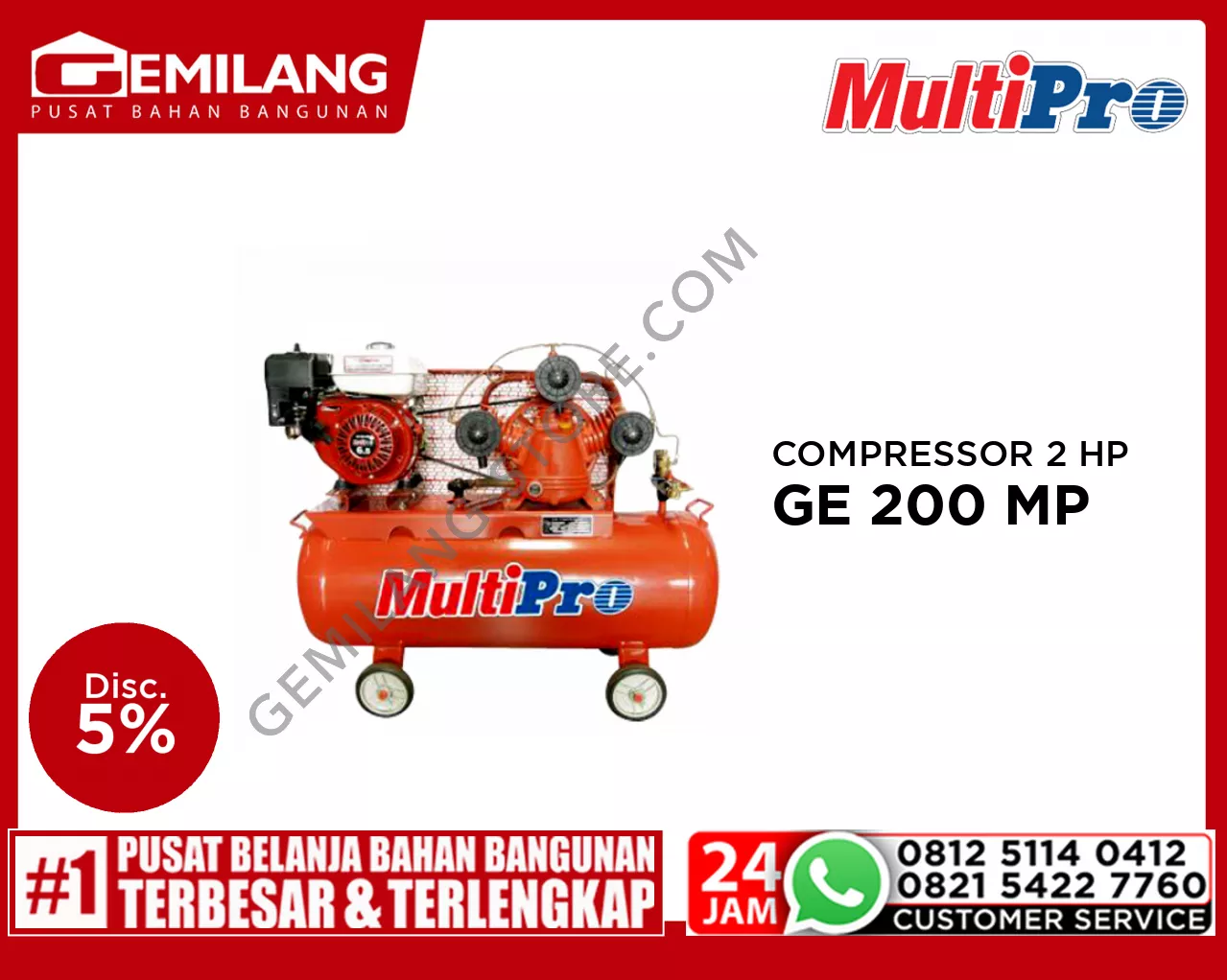 MULTIPRO COMPRESSOR 2 HP WITH ENGINE GE 200 MP(6.5)