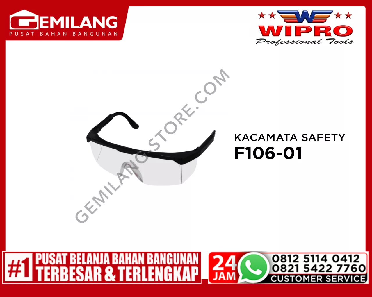 WIPRO KACAMATA SAFETY F106-01 CLEAR FRAME BLACK