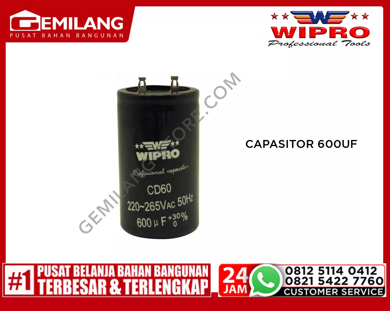 WIPRO CAPASITOR U/ELECTROMOTOR 600UF/220v-265VAC
