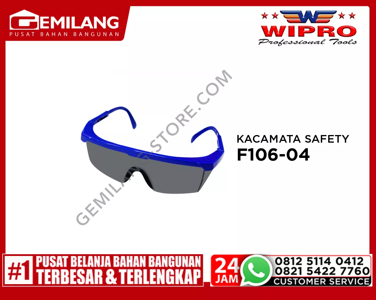 WIPRO KACAMATA SAFETY F106-04 SMOKE FRAME BLUE