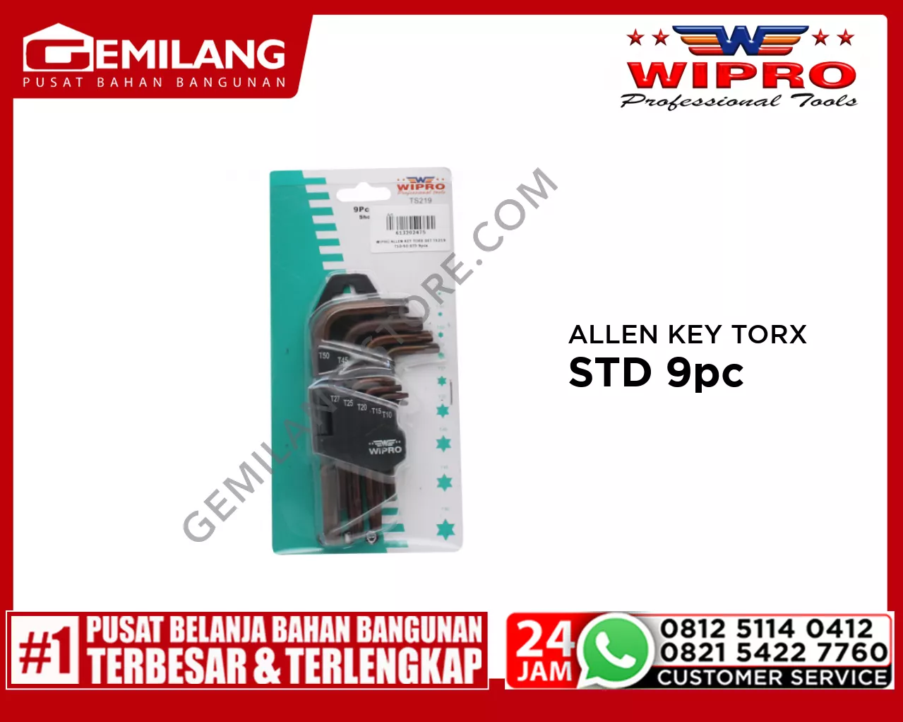WIPRO ALLEN KEY TORX SET TS219 T10-50 STD 9pc