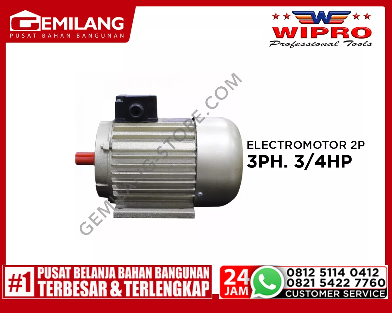 WIPRO ELECTROMOTOR 3 PHASE 3/4HP 2P (FOAM)
