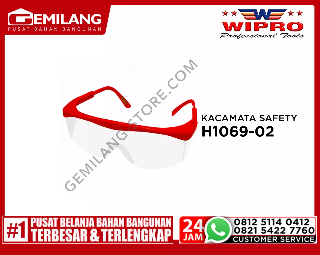WIPRO JCK KACAMATA SAFETY H1069-02 CLEAR-AF FRAME RED