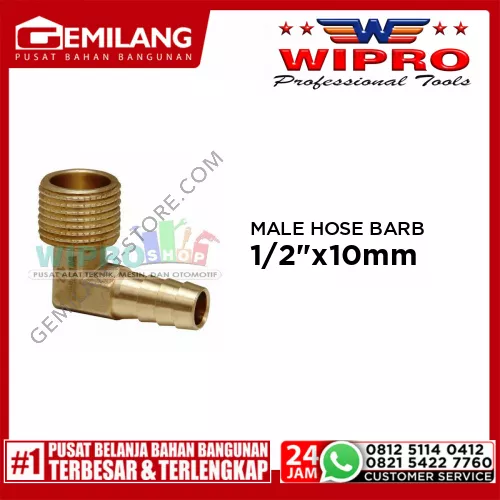 WIPRO MALE HOSE BARB ELBOW 1/2inch x 10mm (5/16inch) WN5132