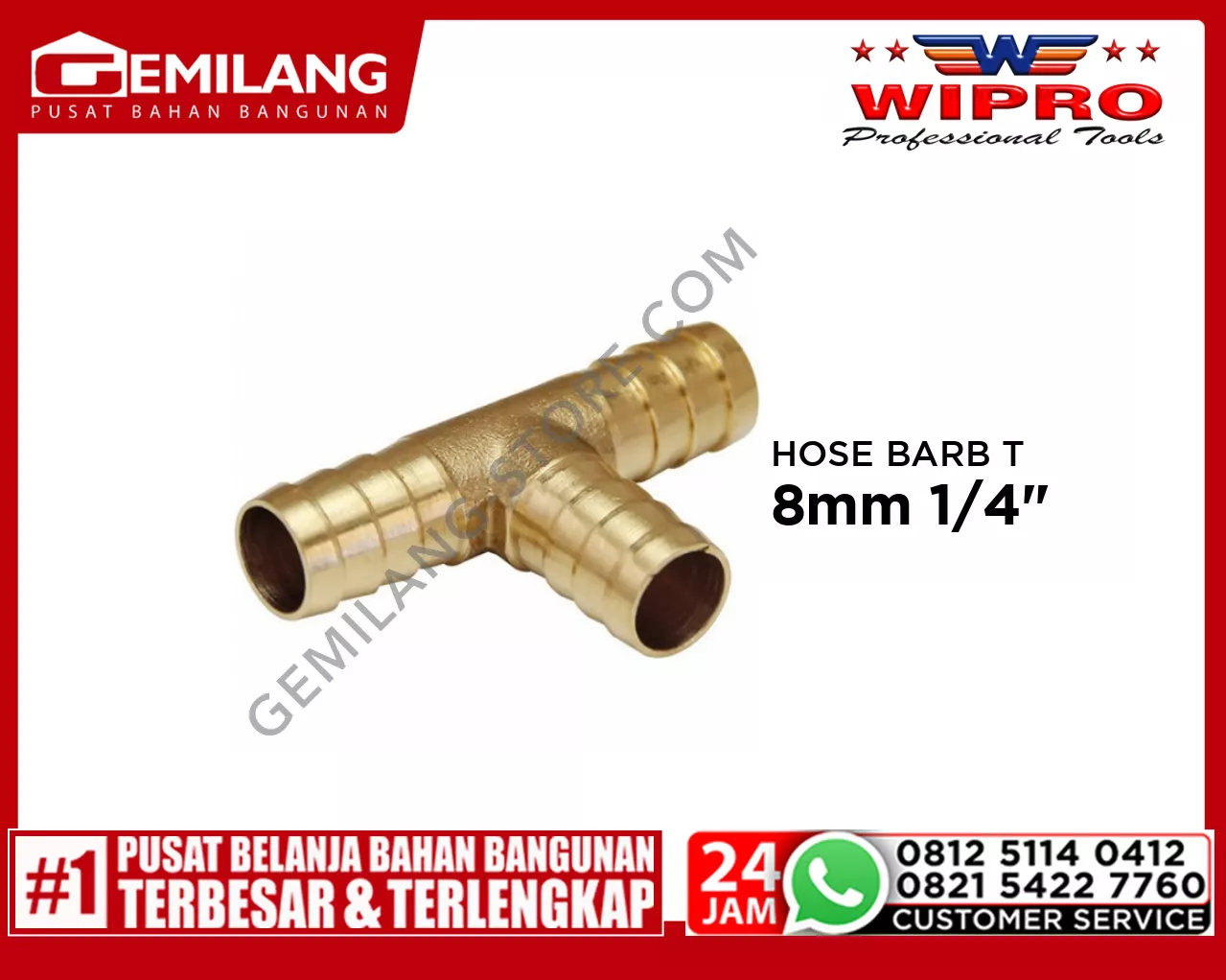 WIPRO HOSE BARB T-TYPE WN5141 8mm 1/4inch
