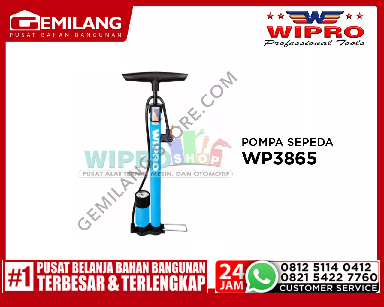 WIPRO POMPA SEPEDA TABUNG BESI + METER WP3865
