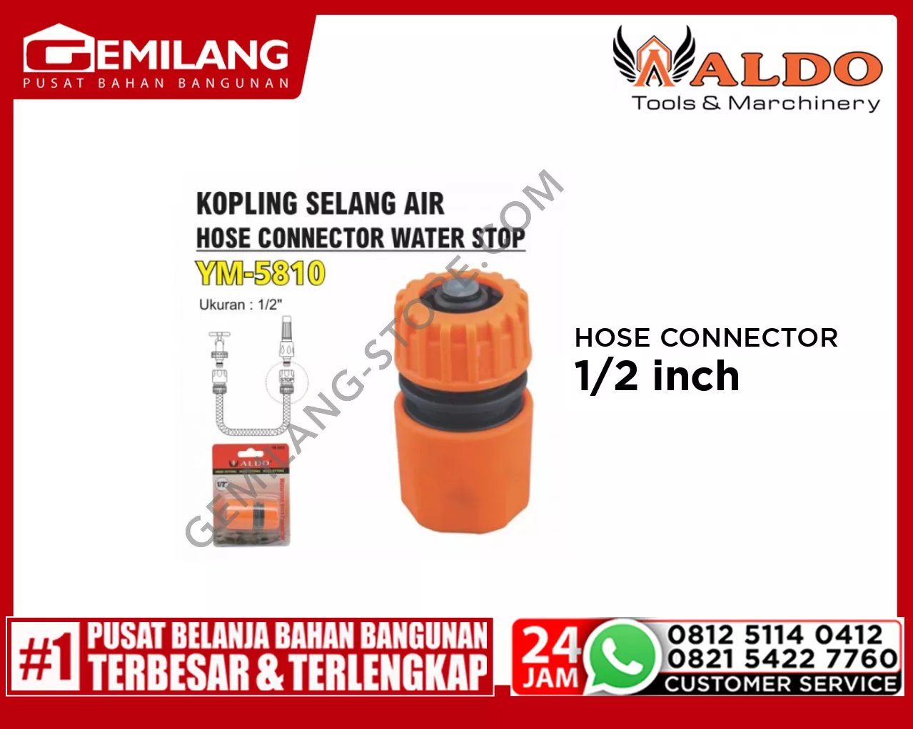 ALDO HOSE CONNECTOR WATER STOP YM - 5810 1/2inch