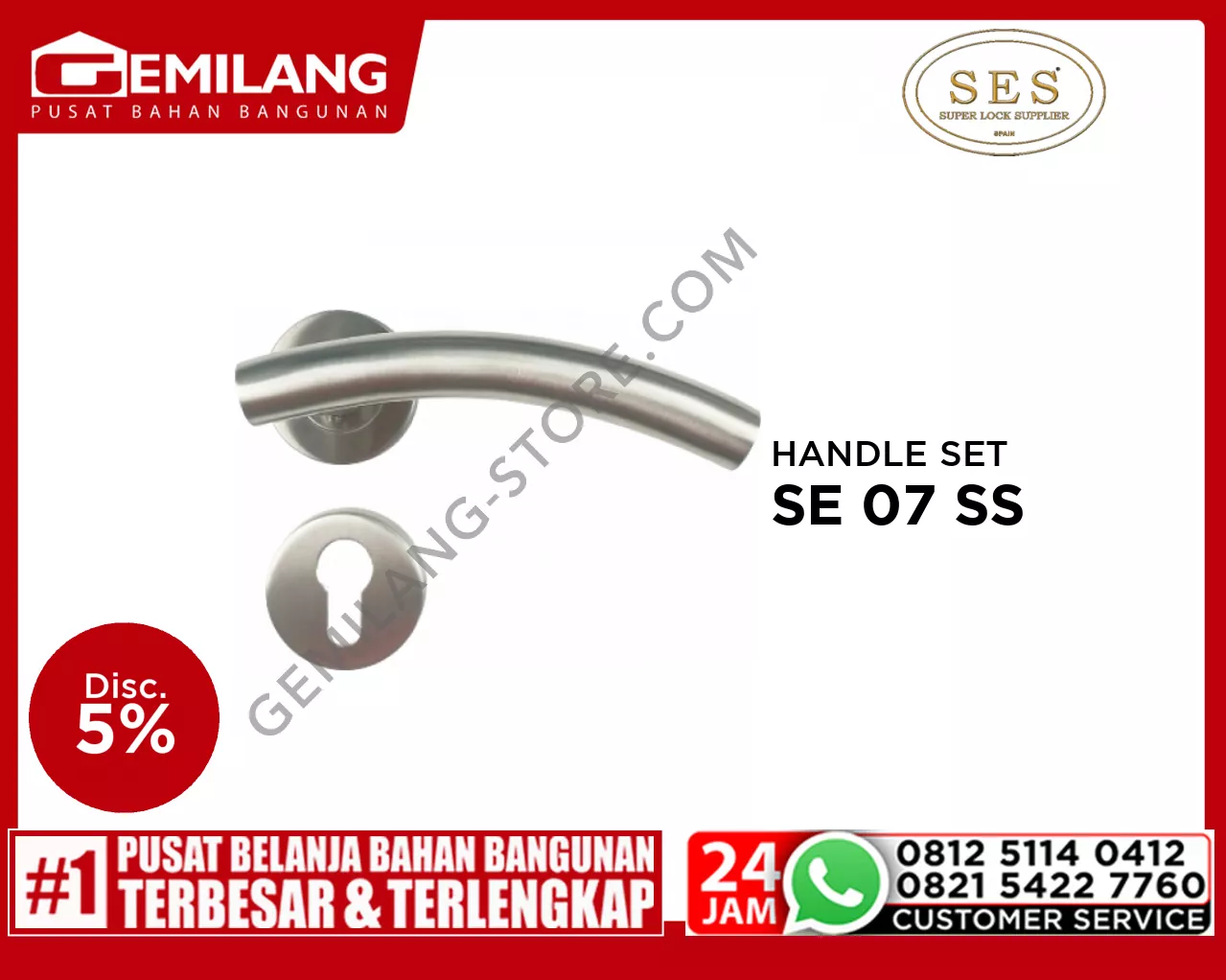 SES HANDLE SE 07 SS + BODY ECO 2030-40mm SS CYLINDER ECO 60mm DK SS